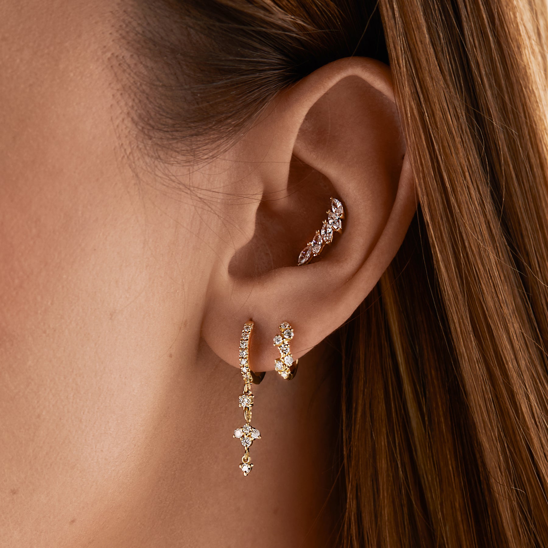 SPHINX STONE - Diamond Dangle Hoop Ear Piercing