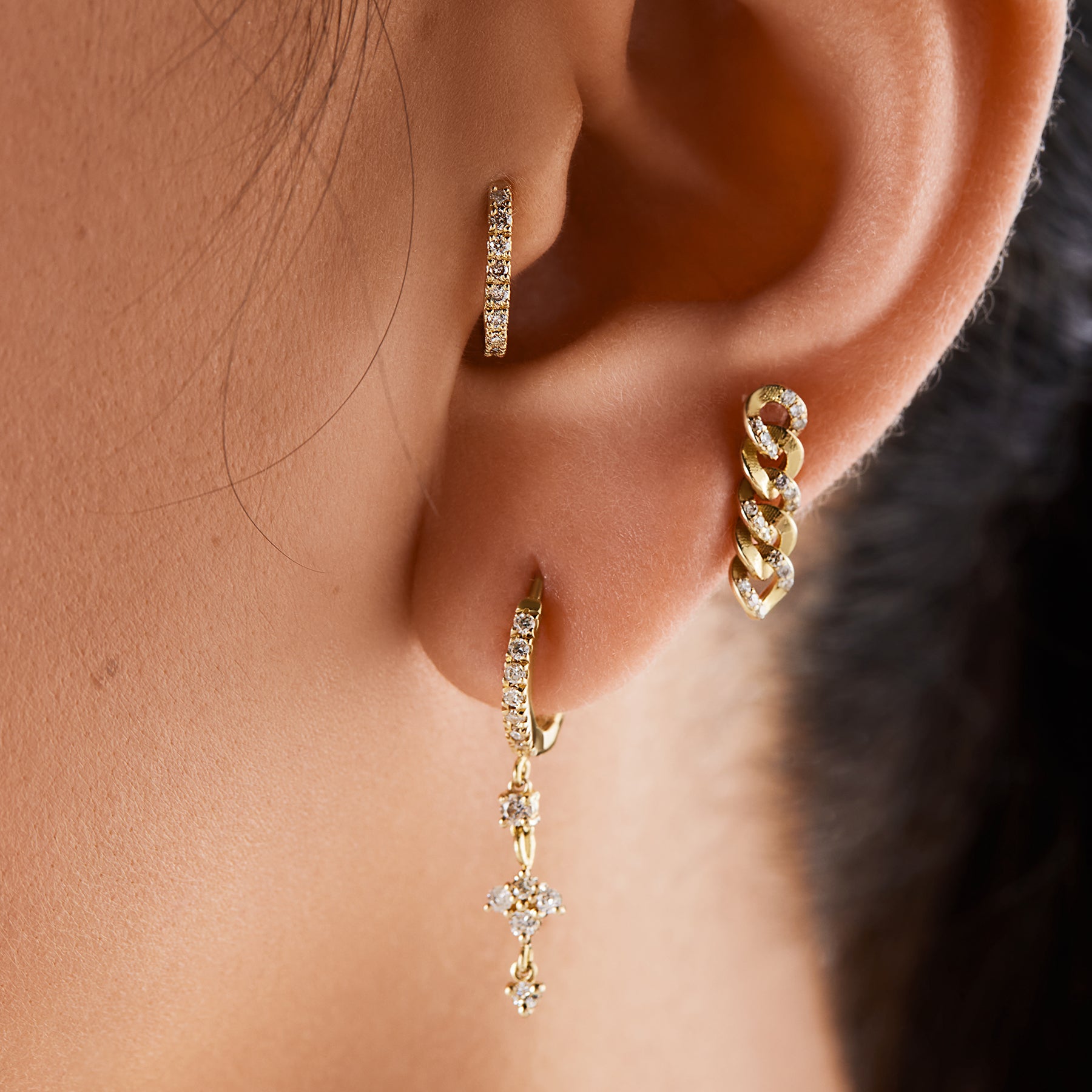SKY - Diamond & Gold Dangle Chain Earring