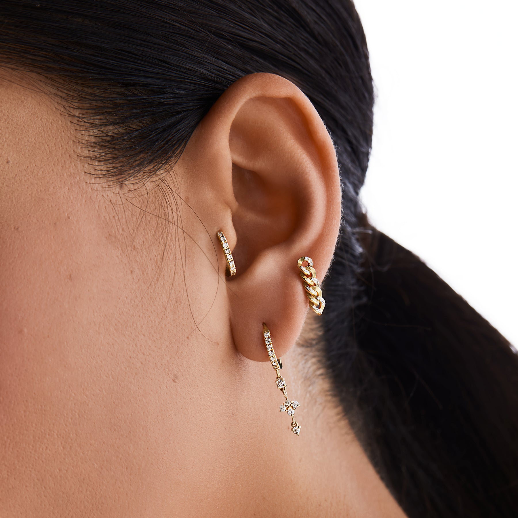 SKY - Diamond & Gold Dangle Chain Earring