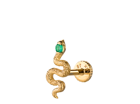 PYTHON - Emerald and Gold Crawling Labret Earring